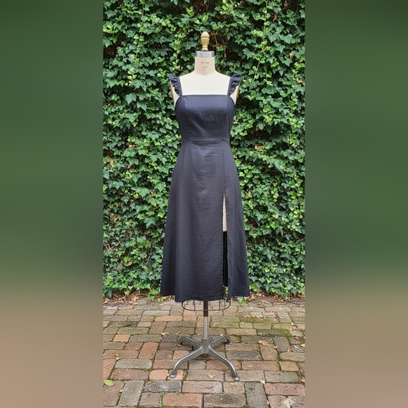 NWT Reformation Spaulding in Black Linen Slit Midi Tank Dress 2 $248